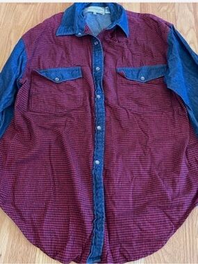 Vintage Westbound casual women’s medium denim-Trim Red Check Button-Up Shirt